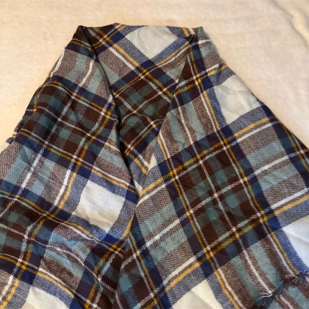 Apt. 9 Women's Plaid Blanket Scarf Teal Brown Fringe Fall Accessory